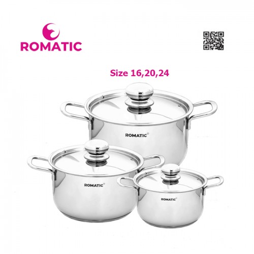 Bộ nồi inox 3 đáy ROMATIC 16,20,24 cm